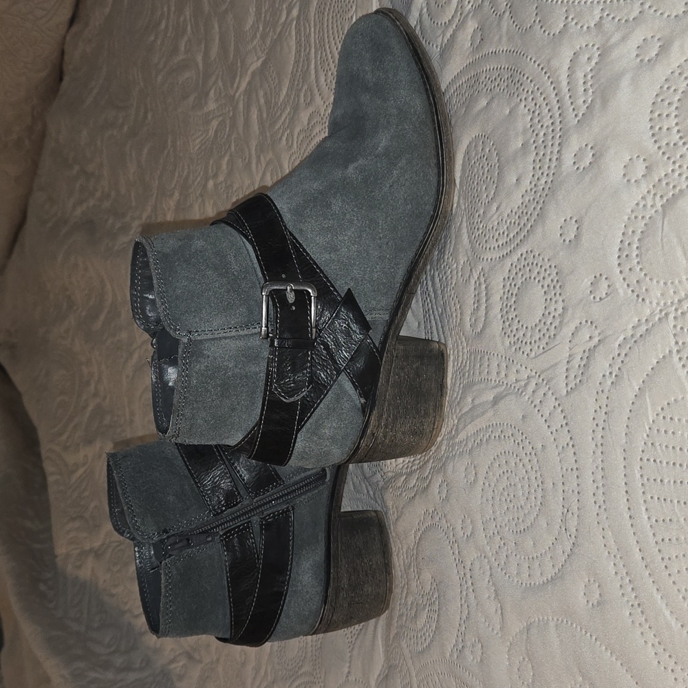 Grey Suade Booties with buckle detail